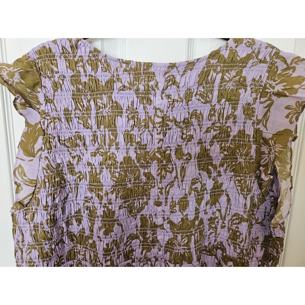 Anthropologie Peregrine Purple Green V-Neck Button Front Smocked Midi Dress 2X - Picture 6 of 10